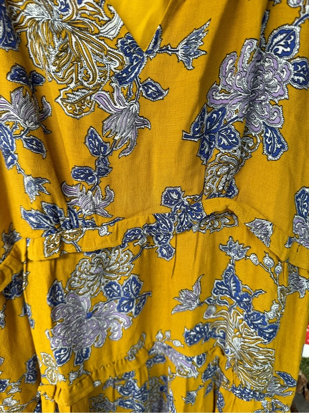 Anthropologie Mustard Floral V-Neck Mini Dress - Picture 3 of 10